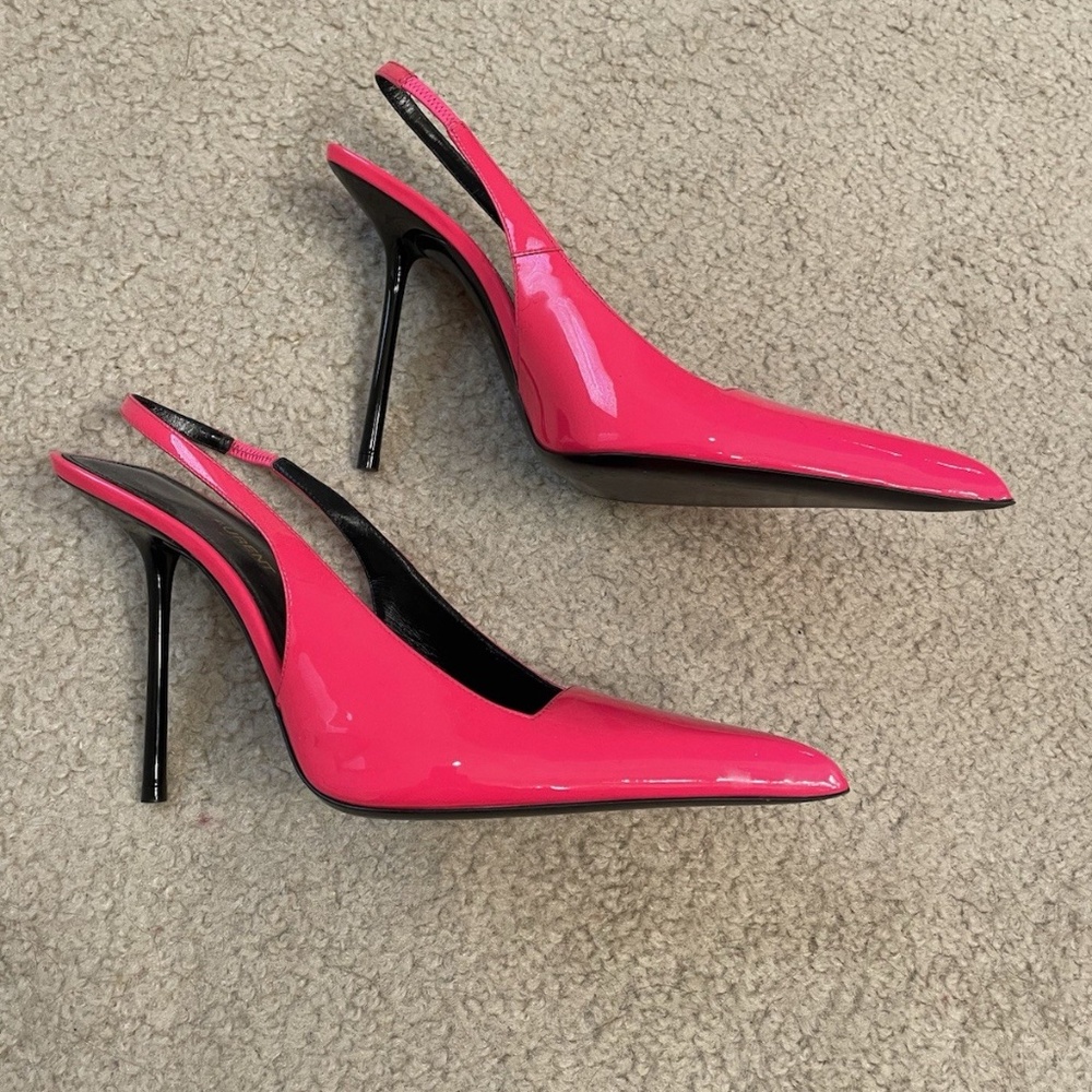 1150$ SAINT LAURENT Paloma 105 Patent Leather Slingback Pink Kiss HIGH CORAL